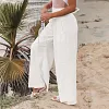 Pantalon smock&eacute; &agrave; poches en m&eacute;lange de lin Fresh Air