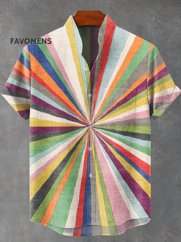 Rainbow Stripes Bloom Art Print Casual 100% Cotton Shirt Multicolor / S