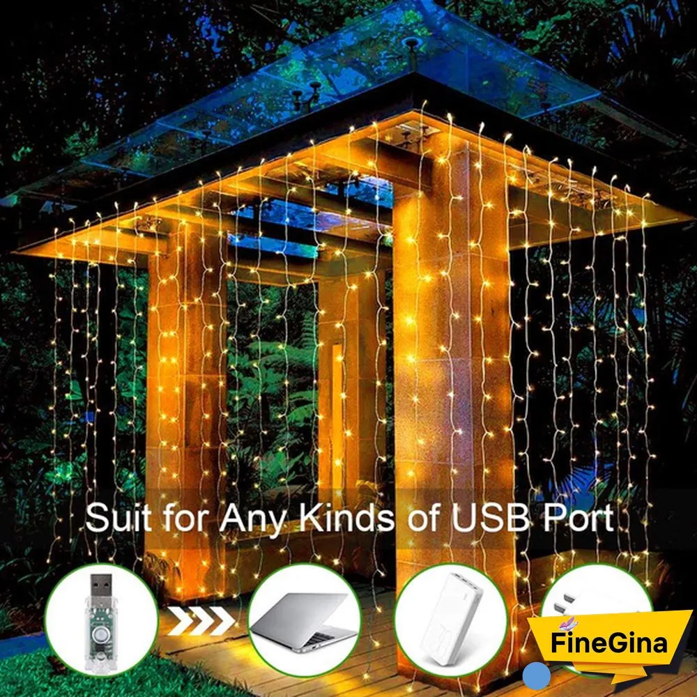 300LED Curtain String Lights 8 Modes with Remote Control Waterproof Fairy Lights Wedding Party Room Christmas Decoration Lights USB Powered