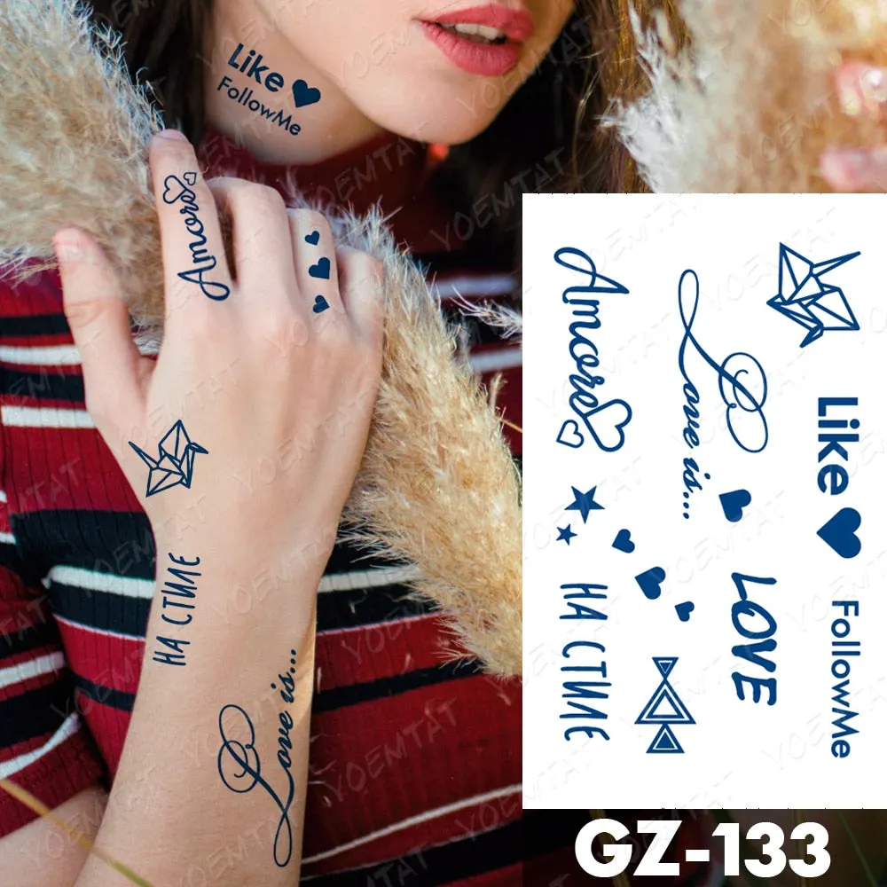 Juice Lasting Waterproof Temporary Tattoo Sticker Rose Butterfly Moon Sun Diamond Heartbeat Wave Flash Fake Tattoos Ink Body Art