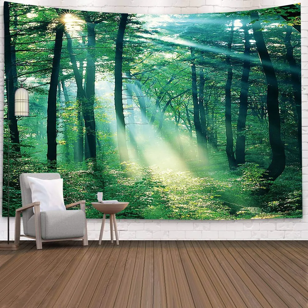 Natural 3D Waterfall Tapestry Beach Towel Landscape Primeval Forest Stream Printing Wall Carpet Yoga Mat Home Art Tapestry Decor