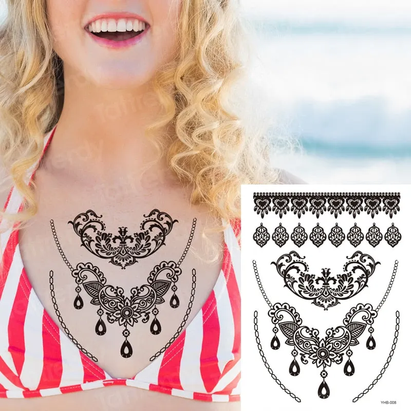 stockings tattoo legs black henna lace legging tatoo thigh hand rose flower jewelry stickers indian arabic water body decal