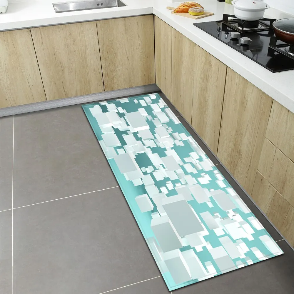 Kitchen Floor Mat Home Entrance Doormat 3D Geometry Living Room Bedroom Decoration Carpet Hallway Balcony Bathroom Anti-Slip Rug