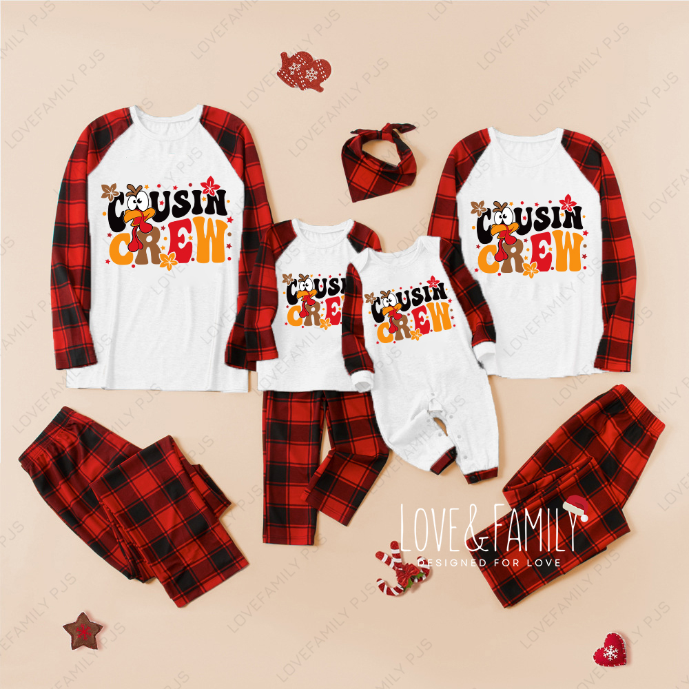 Cousin Crew Christmas Chicken Print Buffalo Plaids Family Pajamas Sets