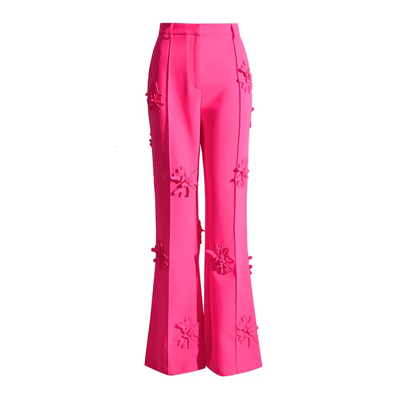 Yyvonne Trend Two-Piece 2025 New Suit Jacket + High-Waisted Micro-Screpe Trousers Three-Dimensional Flower Suit Woman