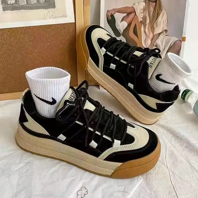 2022 New Patchwork Plush Zapatillas Mujer Fashion Black Ladies Footwear Casual PU Woman Vulcanize Shoes Winter Students Shoes