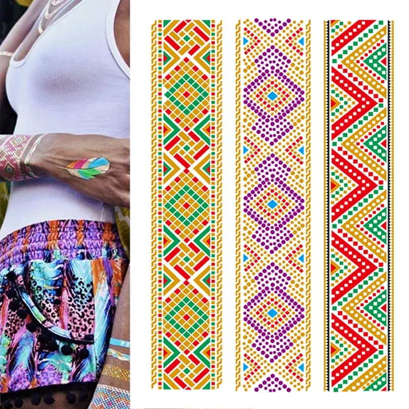 Temporary Tattoos Gold Silver Metallic Tattoo Arm Body Tattoo Cool Bracelet Style Girl DIY Golden Flash Tattoos