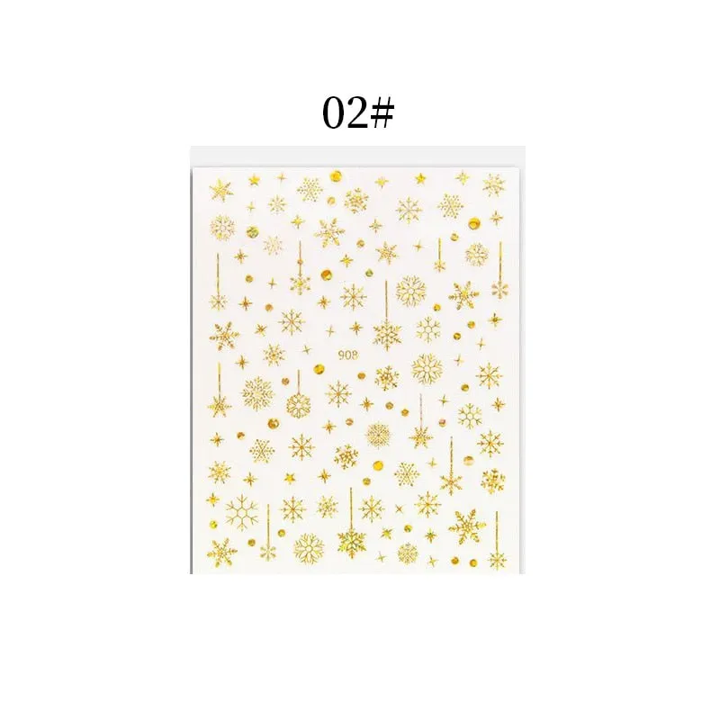 1 Sheet Christmas 5D Nail Stickers Gold And Sliver Snowflakes Transfer Nail Decals Slider Decoration For Manicuries