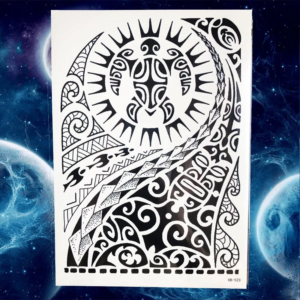 Black Military Maori Totem Temporary Sleeve Tattoos For Men Realistic Fake Full Arm3D Dragon Skull Wolf Lion Robot Tatoos Paste