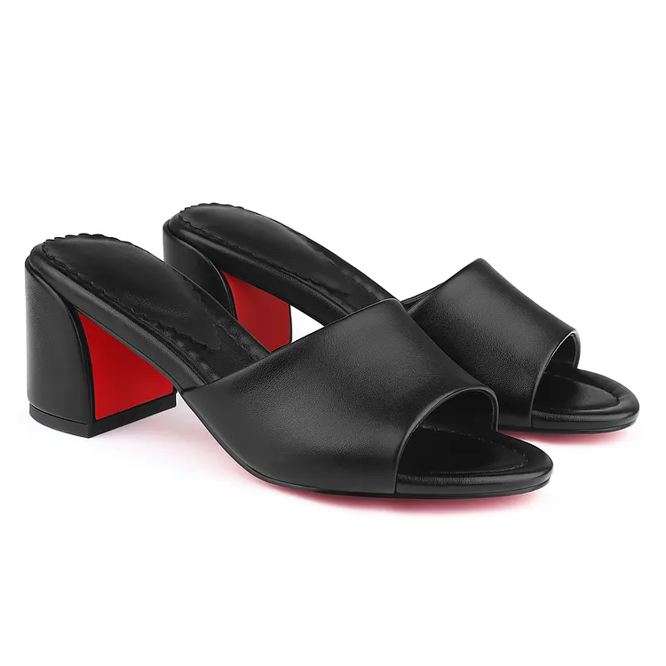 55mm Women's Chunky Mid-Heel Mules Red Bottom Sandals VOCOSI VOCOSI