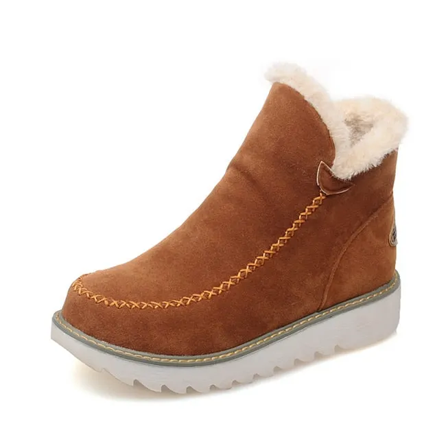 Anti-ski Winter Women's Snow Boots Round Toe Ankle Warm Plush Boots 2021 Black Beige Brown Flats Shoes Female Slip-On Boots