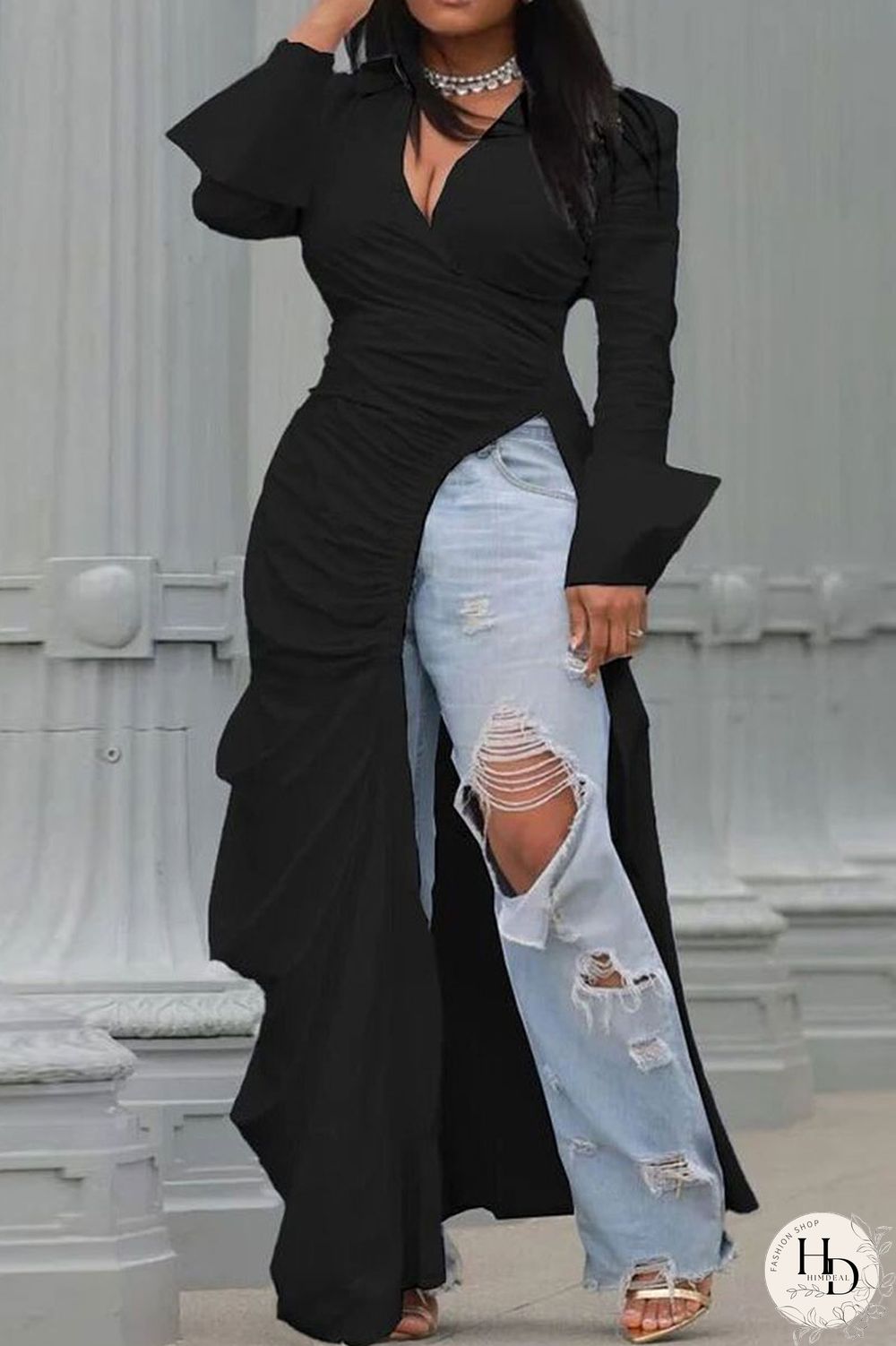 Yellow Sexy Casual Solid High Opening Fold Shirt Collar High Waist Tops