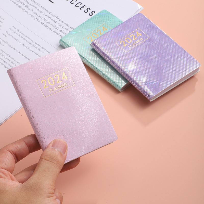 2024 Laser Sparkle A7 English Planner - Mini Pocket Agenda Notebook