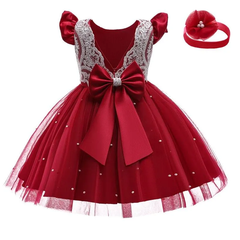Baby Dress Girl 1st Birthday Dress For Baby Girl Dress Bowknot Princess Dresses Flower Girls Wedding Party Tutu Kids Clothes