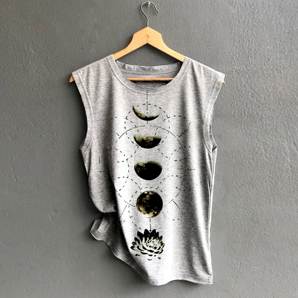 Vintage Tribal Lotus Moon Print Tank Top elevenforest