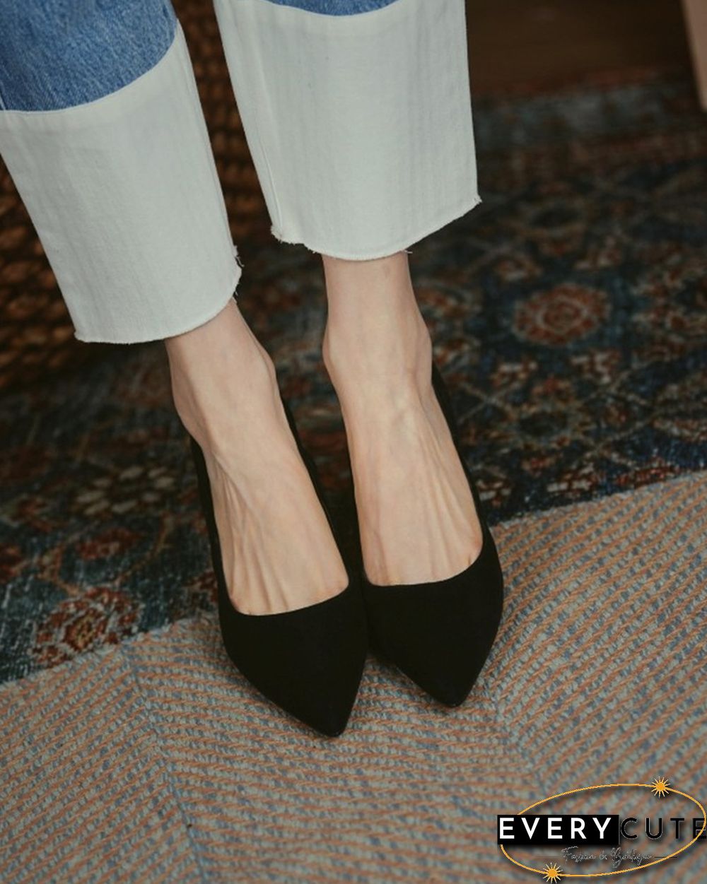 Colorblock Cut-out Suede Leather High Heel Sandals