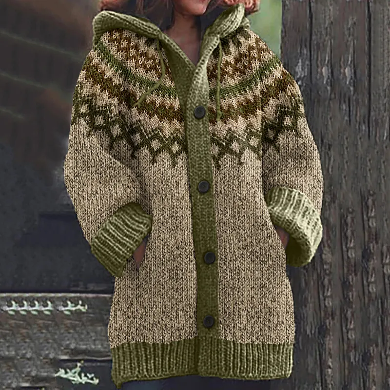 Vintage Geometry Jacquard Button Down Cozy Sweater