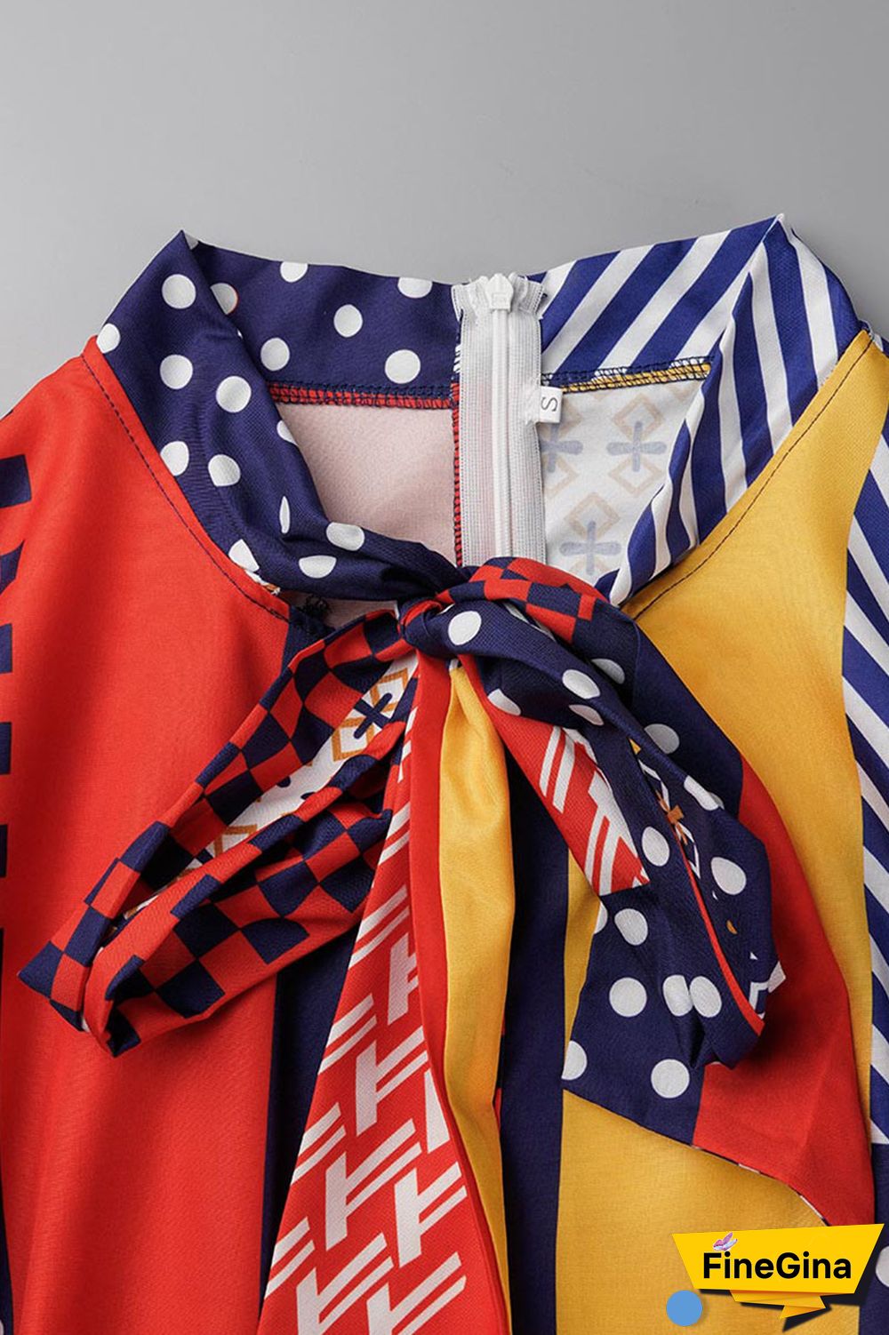 Blue Casual Elegant Print Patchwork Fold Ribbon Collar Straight Dresses