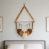 Boho Floating Shelves for Wall Decor with Wood Shelves & Macrame Leaf Floating Storage Display Shelving No Drilling for Bathroom Bedroom Office Living Room Dorm