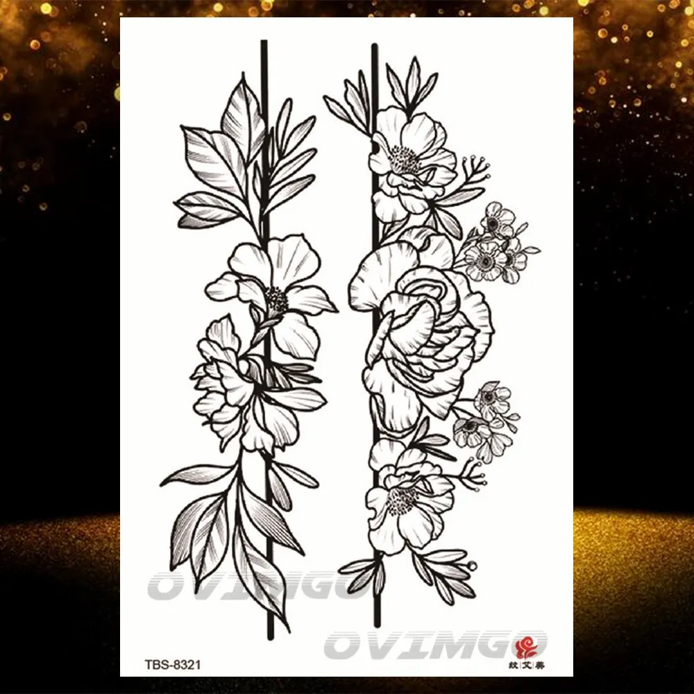 Sdrawing Lotus Flower Temporary Tattoos Fake Jewelry 3D Beauty Rose Tattoo Sexy Body Art Arm Painting Tatoo Sticker For Women