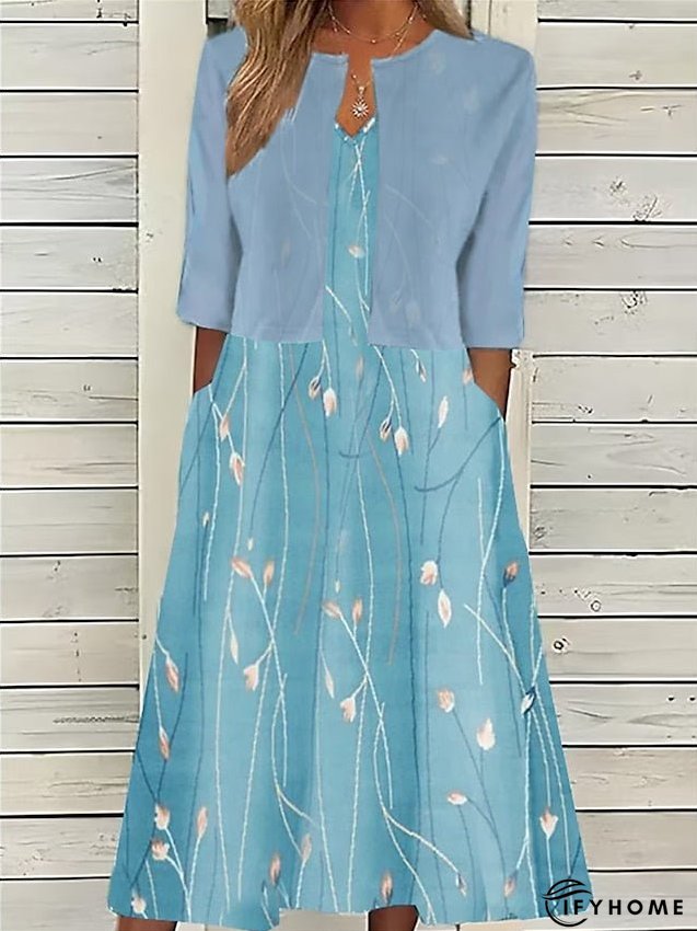 Women's Two Piece Dress Set Casual Dress Print Dress Outdoor Daily Fashion Elegant Pocket Print Midi Dress Crew Neck | IFYHOME