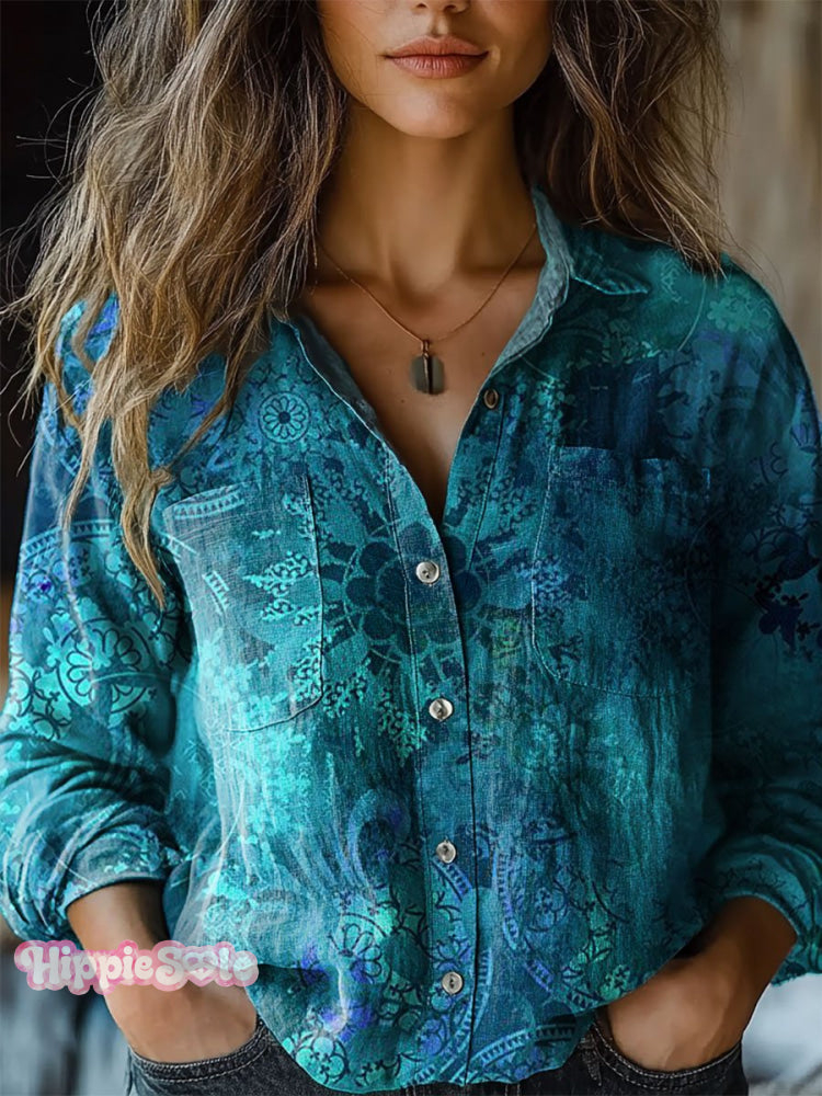 Women&rsquo;s Vintage Floral Art Print Casual Long Sleeve Comfortable Cotton Shirt Multicolor / S