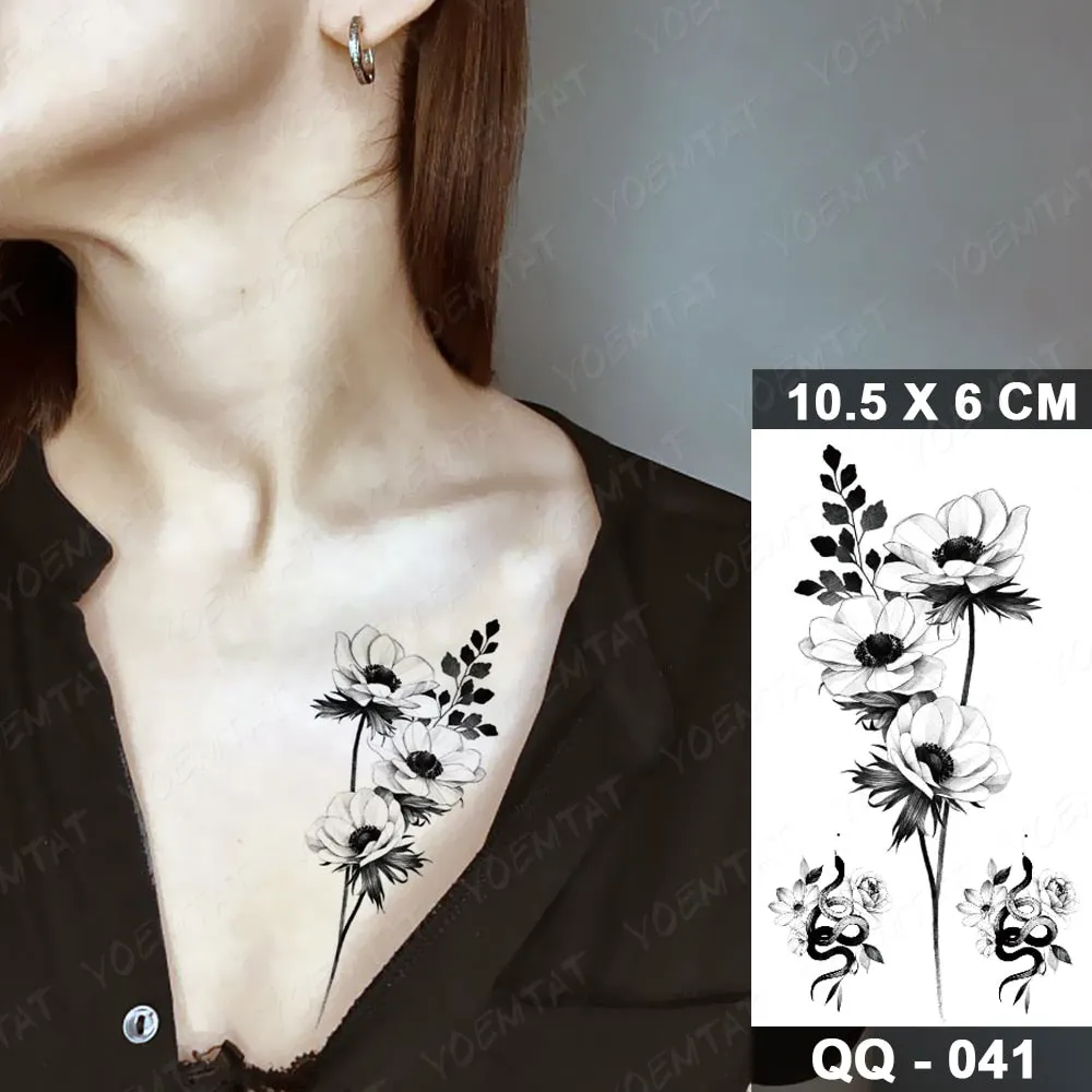 Waterproof Temporary Tattoo Sticker Small Lines Flowers Flash Tatoo Geometry Hand Arm Wrist Fake Tatto For Body Art Women Child