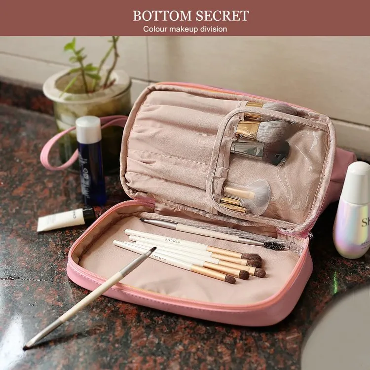 Booxom Leather Cosmetic Bag with Handle and Divider （Buy 2 Free Shipping）