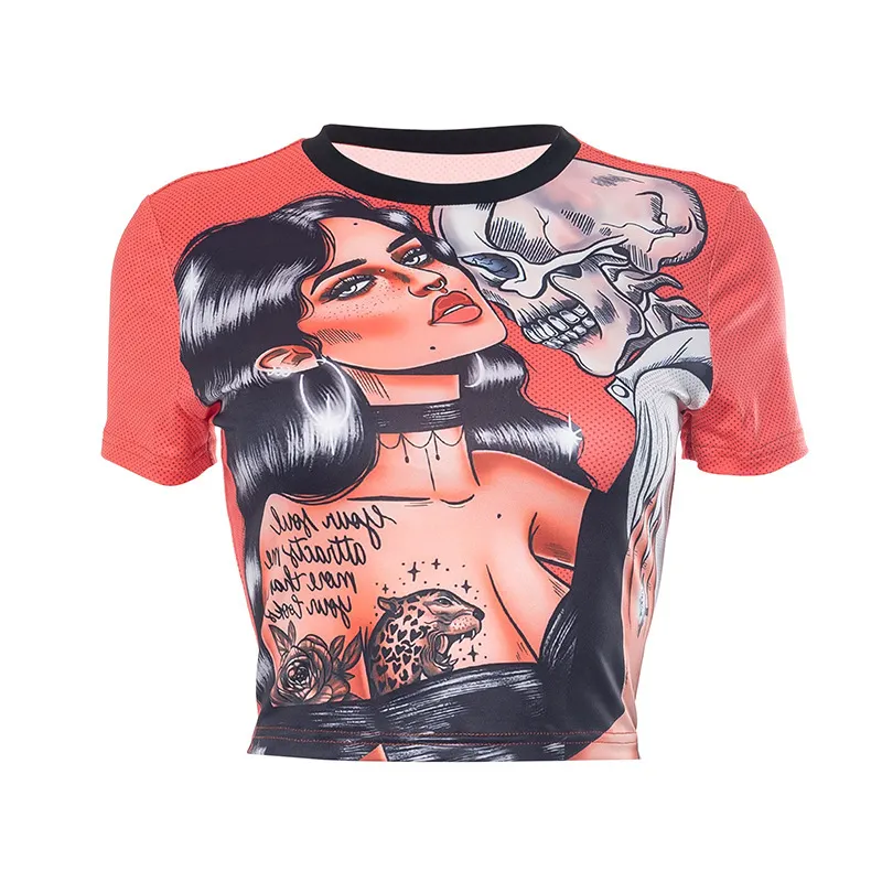 Churchf Women's Clothing 2024 Summer New Personalized Knitted Prints Fashion Open-Envested Round T-Shirt