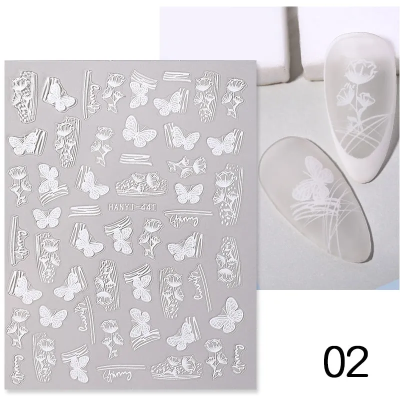 2021 Hot 3D Nail Art Stickers Butterfly Pattern Transfer Sticker Decals Self Adhensive Slider Decoration Nail DIY Design