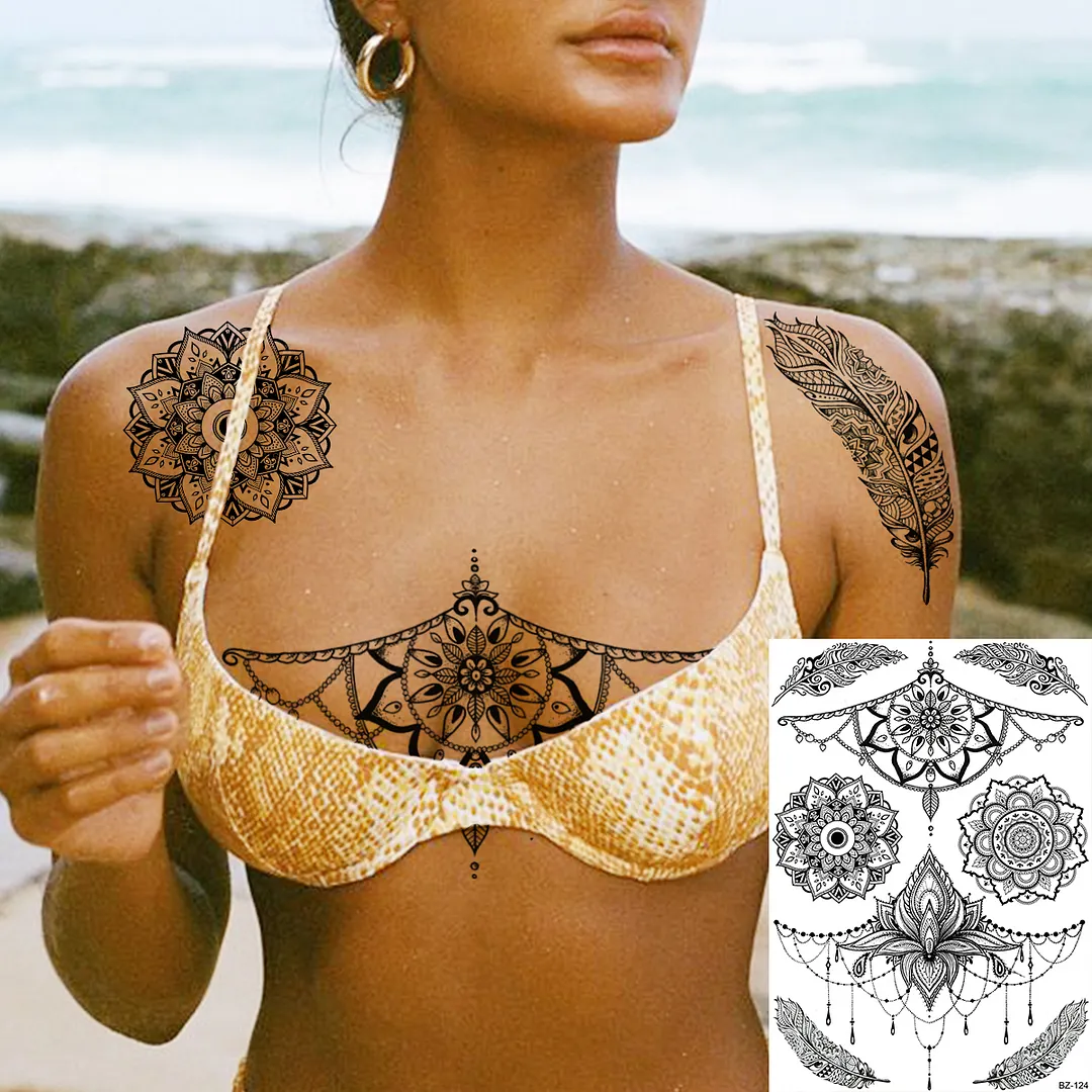 Sdrawing Peony Flower Temporary Tattoos For Women Adults Realistic Compass Moon Pendant Fake Tattoo Sticker Arm Body Tatoos