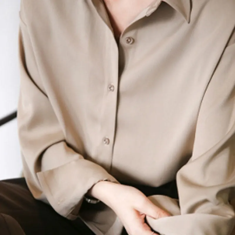 Autumn 2021 Womens Clothing Silk Shirt Vintage Blouse Women Sheer Top Women Long Sleeve Dress Shirt Plus Size Woman Overshirt