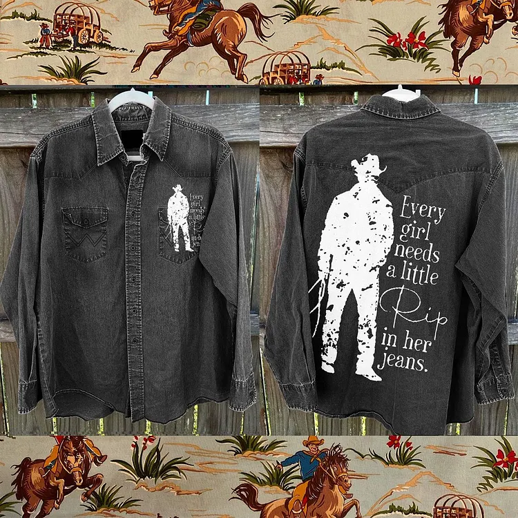 Vintage Every Girl Needs a Little Rip in Her Jeans Print Casual Shirt