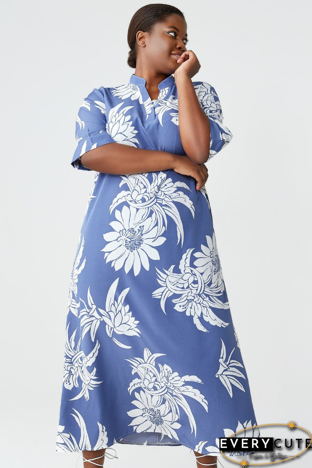 Floral-print Notch Dress P11998