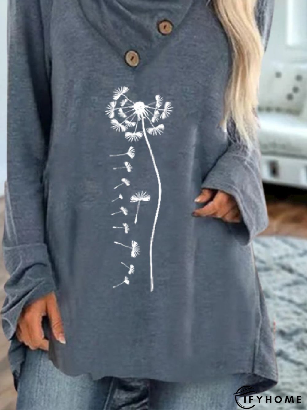 Casual Autumn Dandelion Lightweight Micro-Elasticity Loose Standard Asymmetrical Regular Top for Women | IFYHOME