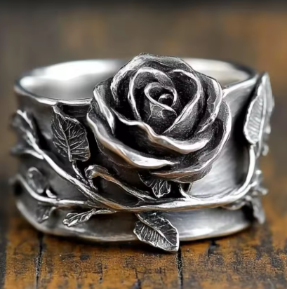 Metal Ring With Roses Vintage Silver Rose Ring