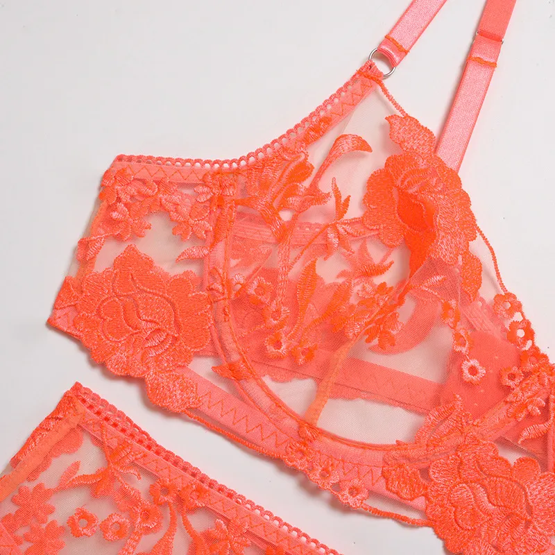 Billionm Lace Lingerie Set 3 Pieces Push Up Bra with Bone Panties Sensual Women's Underwear Floral Embroidery Erotic Costumes Femme Sex