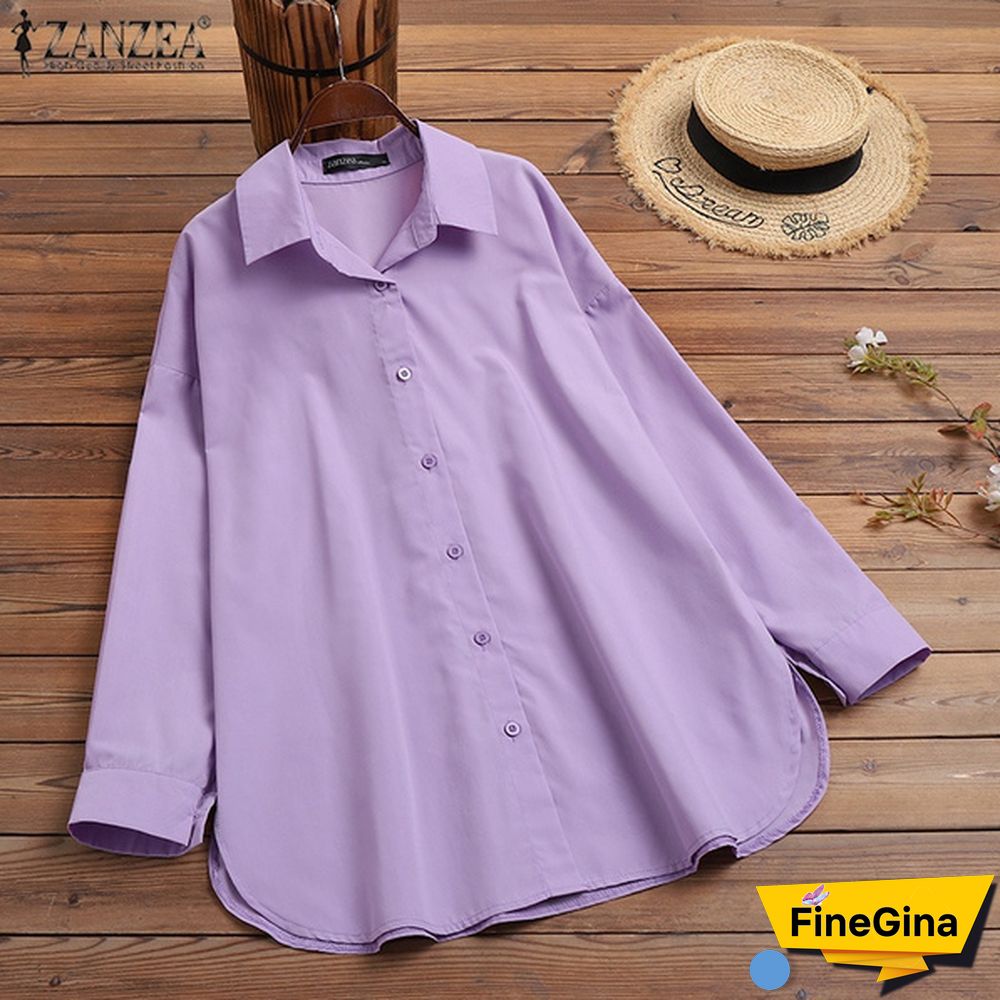 Women Drop Shoulder Long Sleeve Shirt Side Slit Oversized Shirt Casual Blouse
