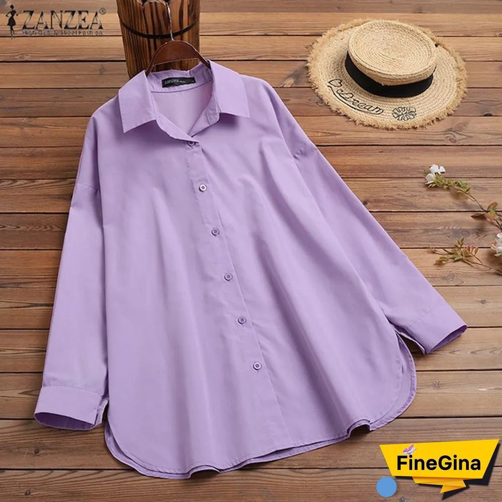 Women Drop Shoulder Long Sleeve Shirt Side Slit Oversized Shirt Casual Blouse