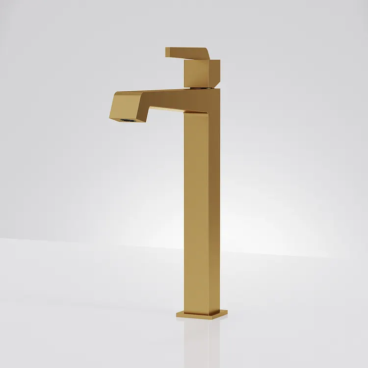 EVERSTEIN Modern Square Tall Vessel Sink Faucet in Brushed Gold SFS-1312B-GD