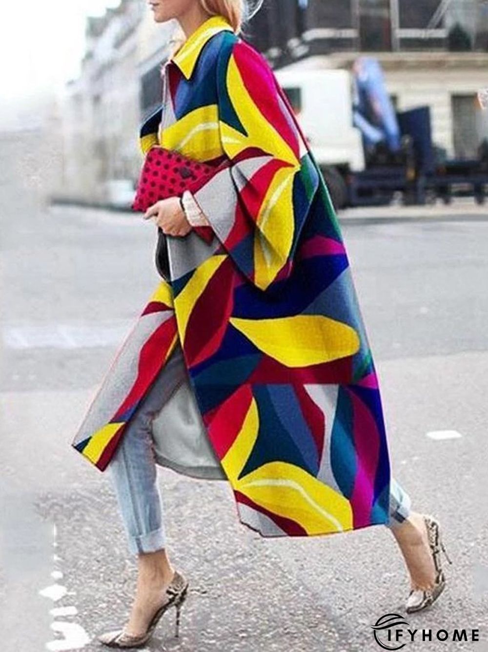 Long Sleeve Shift Abstract Overcoat | IFYHOME