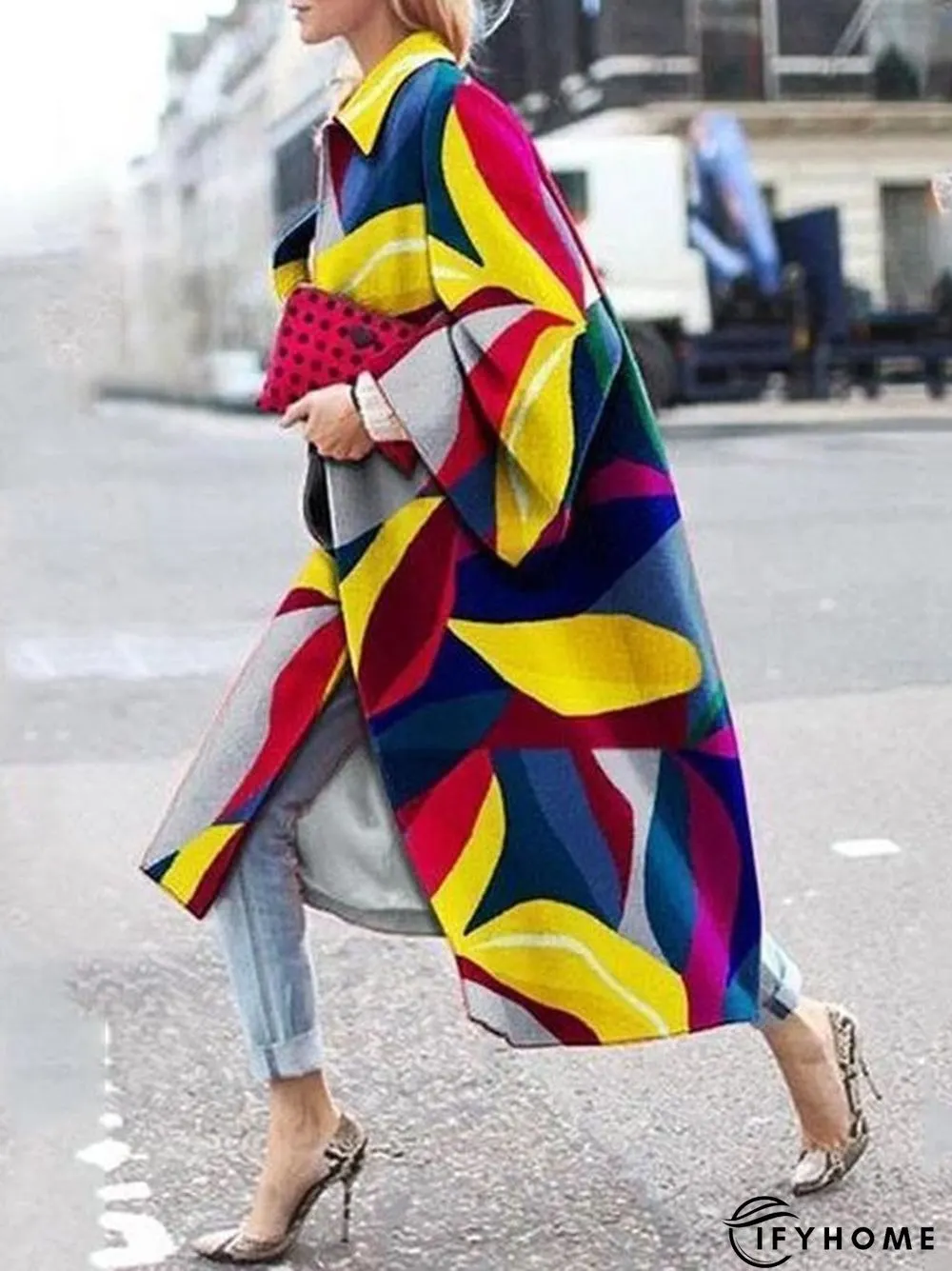 Long Sleeve Shift Abstract Overcoat | IFYHOME