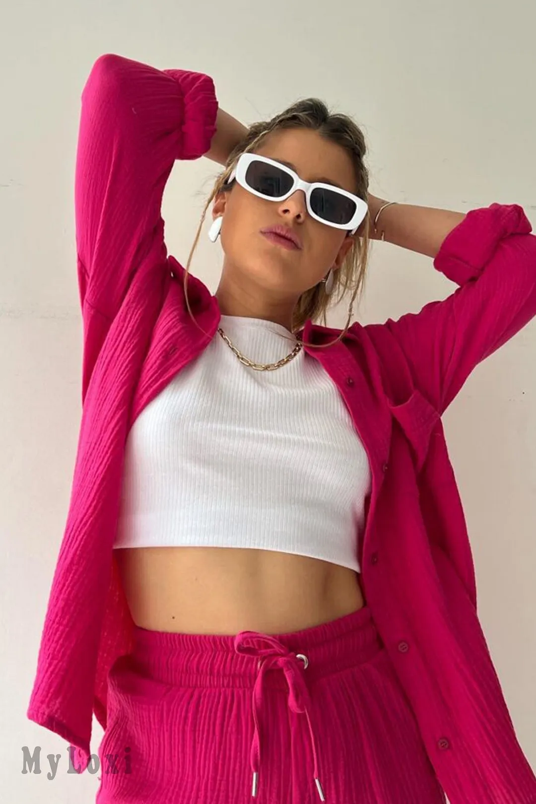 Long sleeve shirt short set