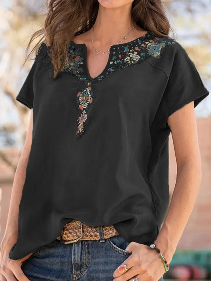Casual Loose Short Sleeve Printed Top