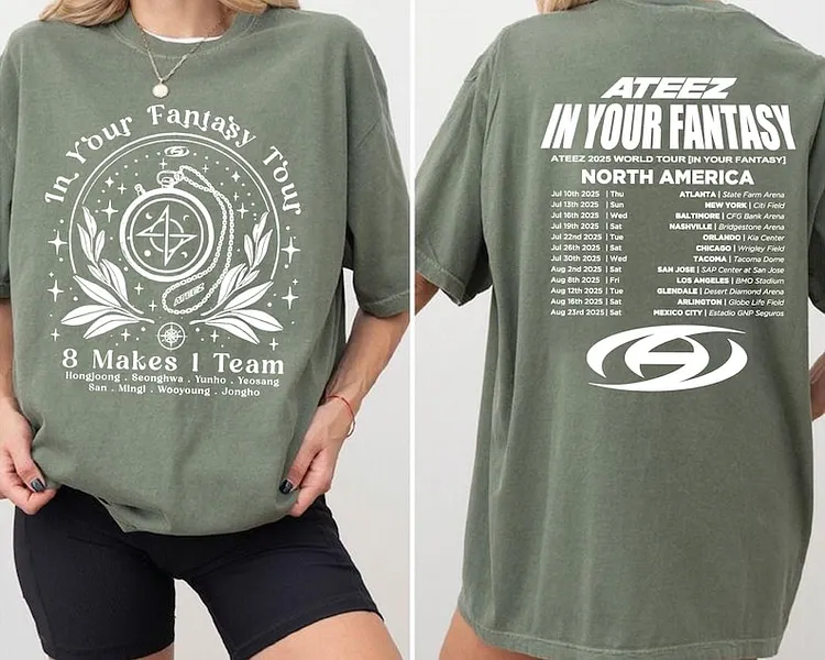 Ateez 2025 World Tour In Your Fantasy 8 Makes 1 Team Tour T-Shirt