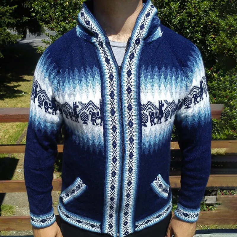 Colourful Iceland Jacquard Zipper Up Hooded Sweater（Unisex）
