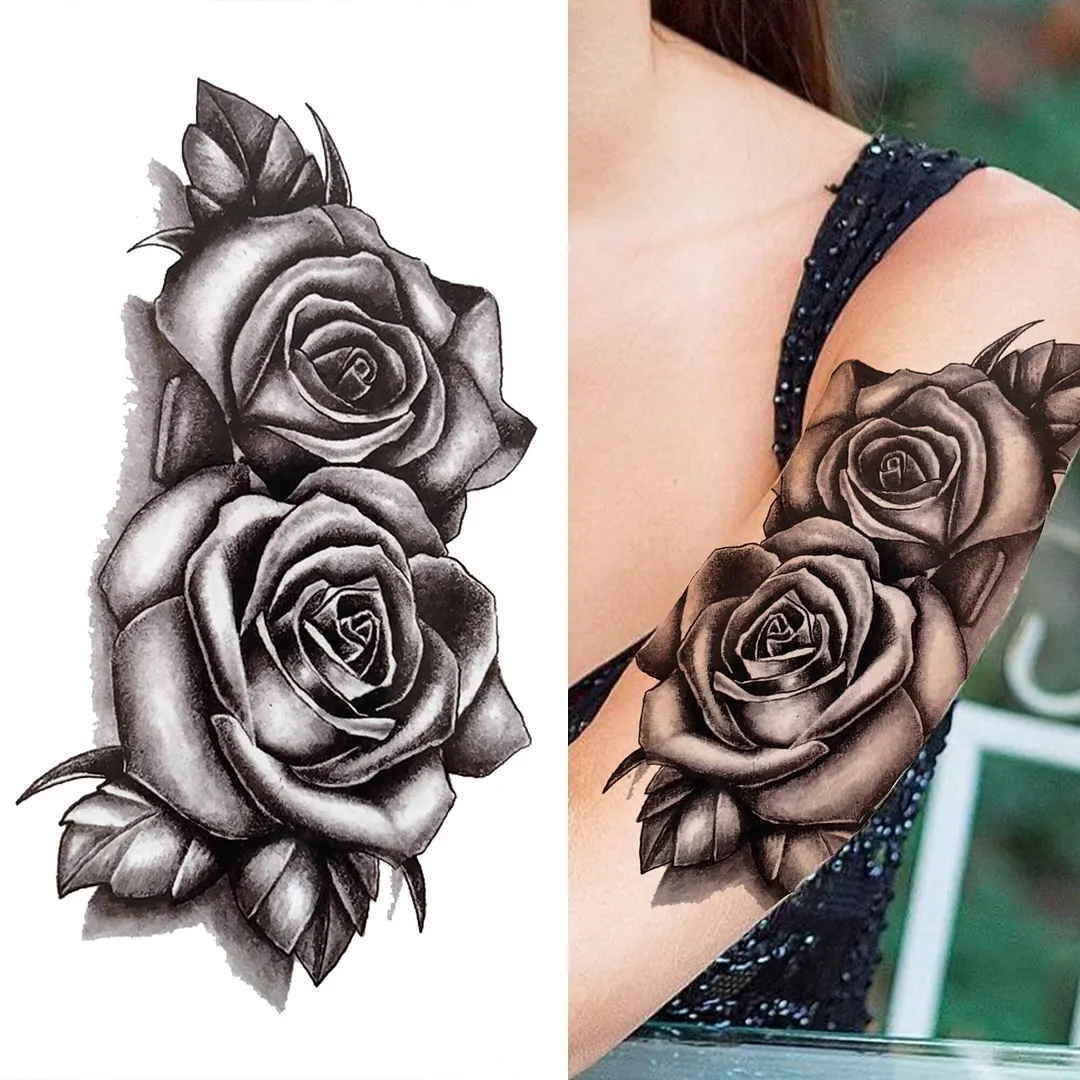 Cross Lion Temporary Tattoo For Women Men Adult Skull Tiger Wolf Forest Tattoo Sticker Black Fake Realistic Demon Tatoos Forearm 530-1