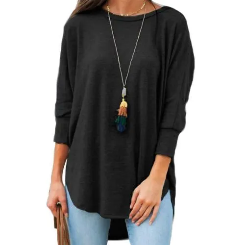 Summer Harajuku Women's T-shirt Women Casual Solid Color 3/4 Sleeve O Neck Irregular Hem Plus Size Loose T-shirt summer clothes