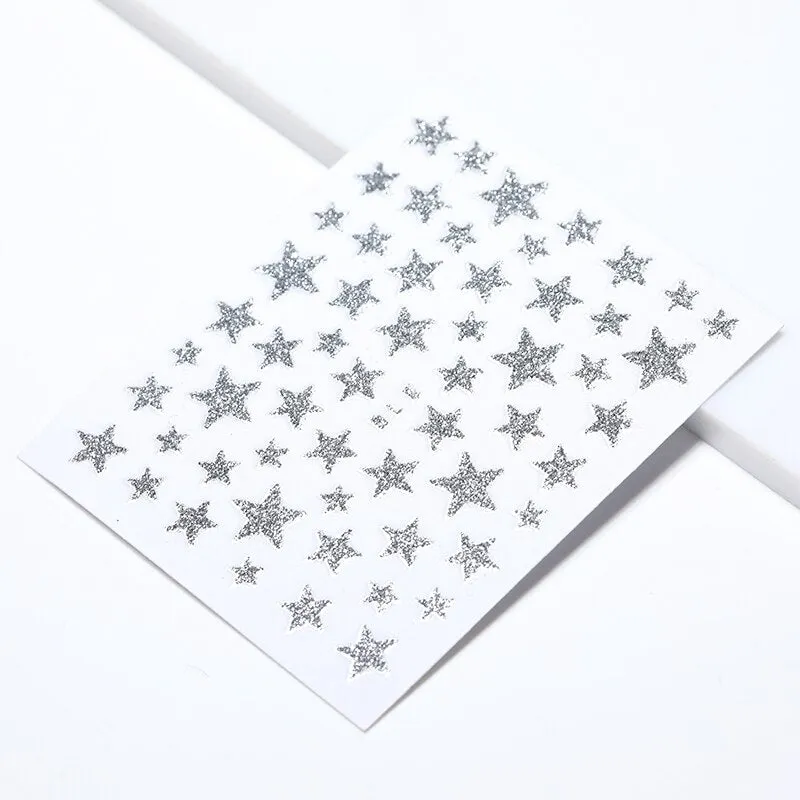 Nail Stickers 3D Nail Slider Stars Heart Decals Glitter Shiny Decoration DIY Transfer Adhesive Colorful Nail Art Tool Manicures