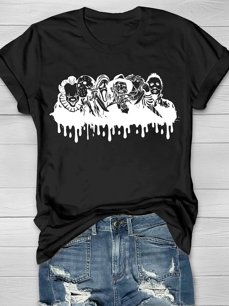 Women's Halloween Bundle Halloween Horror Movie Characters Casual Print T-shirt